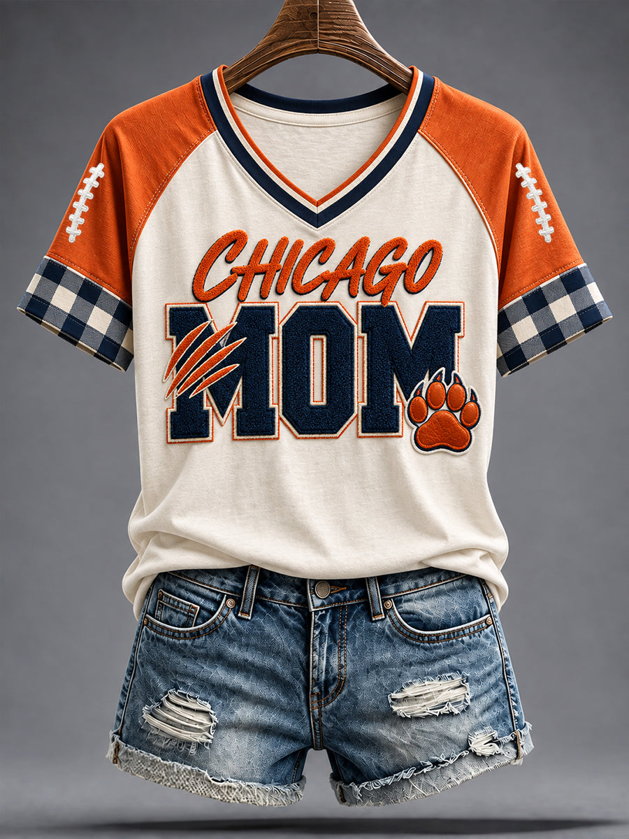 Women's Chicago Football Lover Bear Art Printed T-shirt gracestitchs
