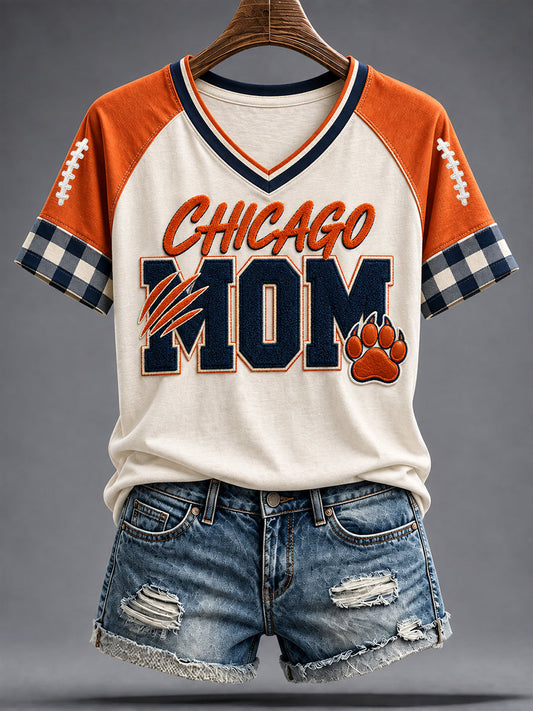 Women's Chicago Football Lover Bear Art Printed T-shirt gracestitchs