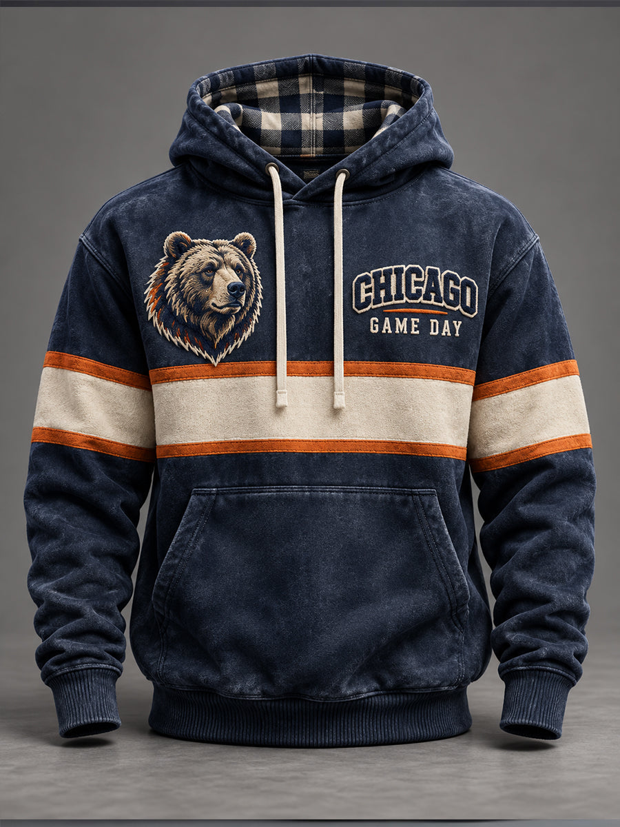 Men's Chicago Football Lover Bear Art Printed Hoodie gracestitchs