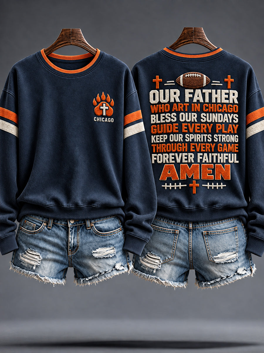 Women's Chicago Football Lover Bear Art Printed Sweatshirt gracestitchs