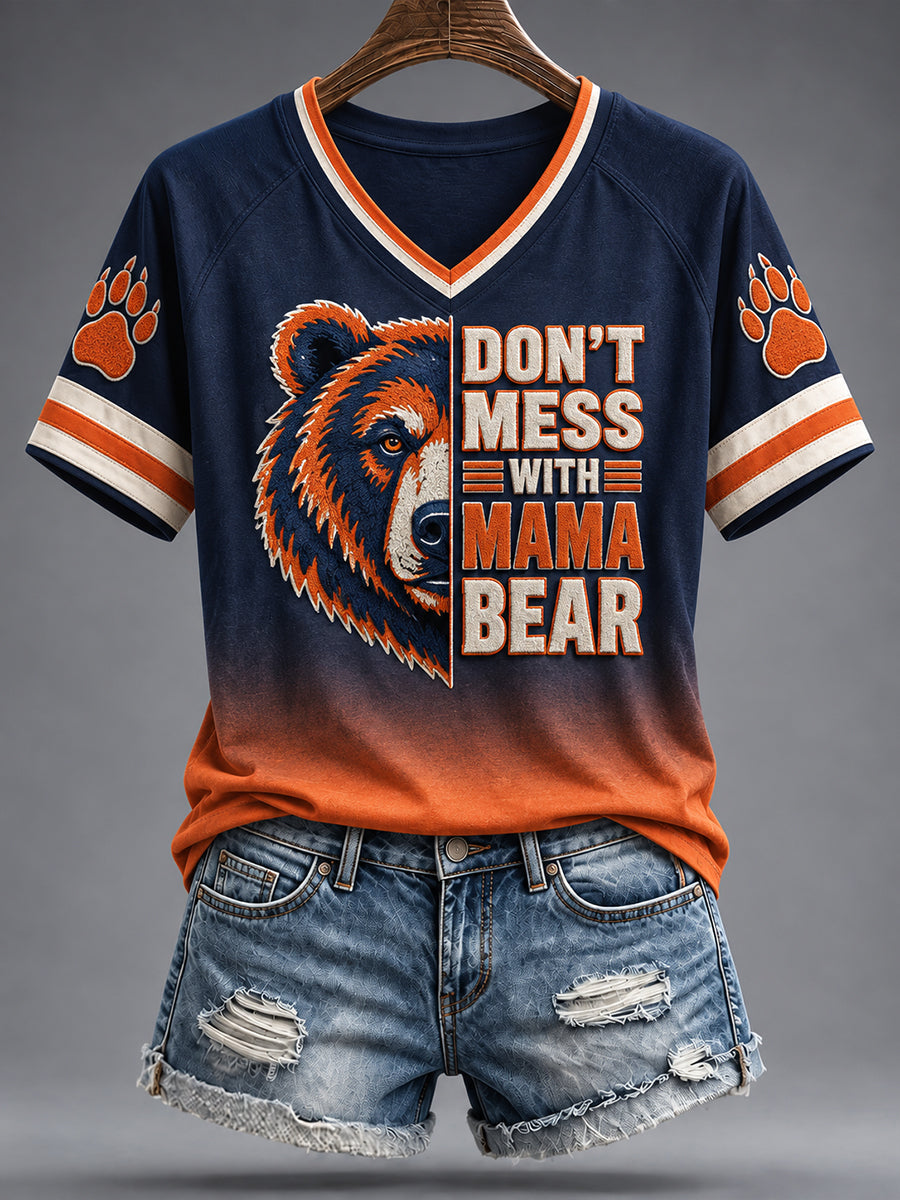 Women's Chicago Football Lover Bear Art Printed T-shirt gracestitchs