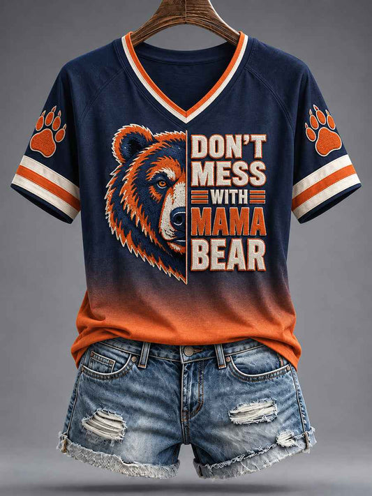 Women's Chicago Football Lover Bear Art Printed T-shirt