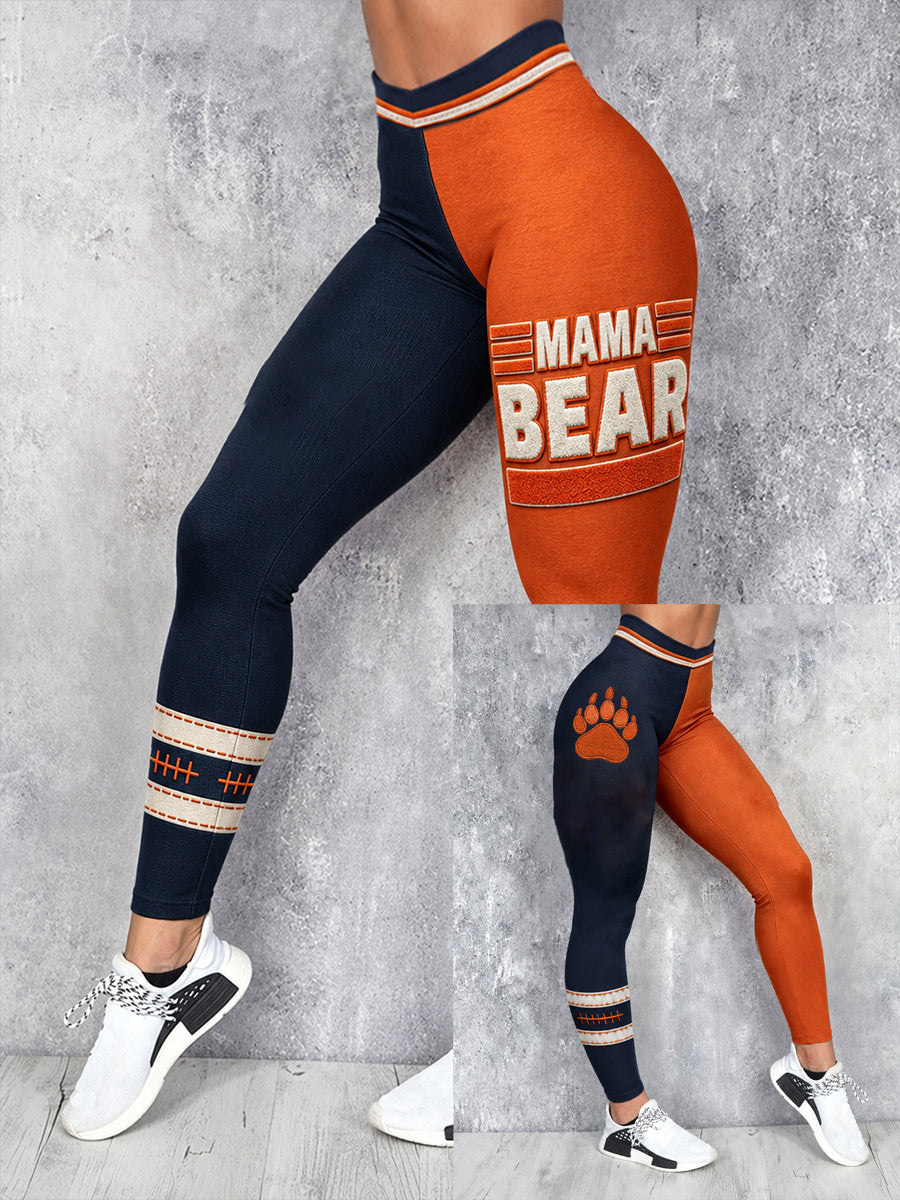 Women's Chicago Football Lover Bear Art Printed Leggings gracestitchs