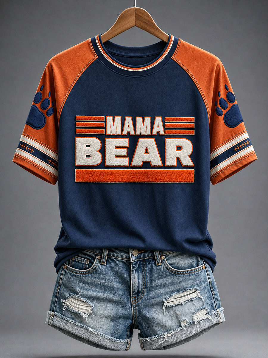 Women's Chicago Football Lover Bear Art Printed T-Shirt gracestitchs