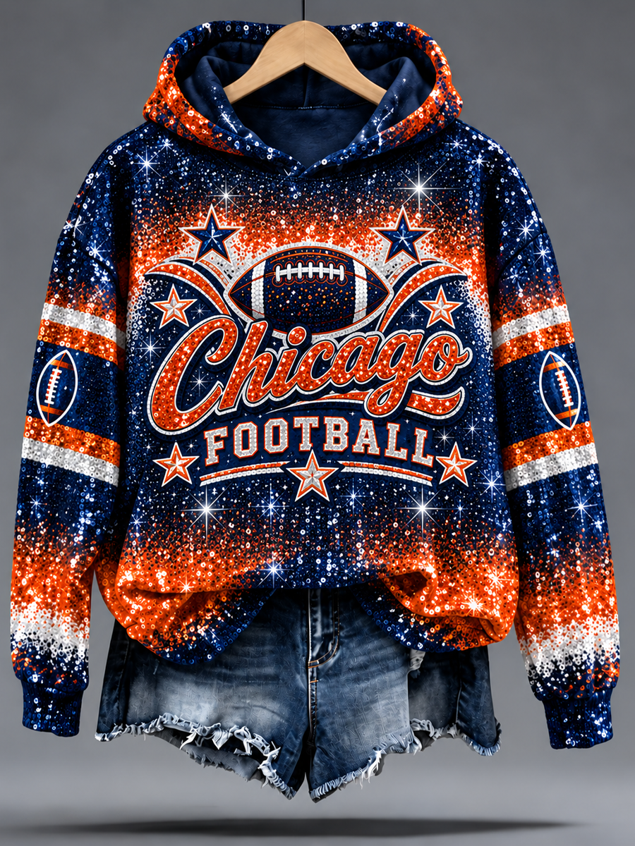 Women's Chicago Football Lover Bear Art Printed Regular Sweatshirt gracestitchs