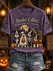 Women's Halloween Costume Dog Pattern Design Casual Short-sleeved T-shirt gracestitchs