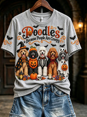 Women's Vintage Poodles Because People Are Creepy Halloween Print Short-sleeved T-shirt gracestitchs