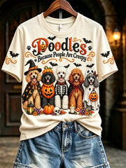 Women's Vintage Poodles Because People Are Creepy Halloween Print Short-sleeved T-shirt gracestitchs