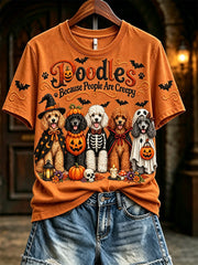 Women's Vintage Poodles Because People Are Creepy Halloween Print Short-sleeved T-shirt gracestitchs