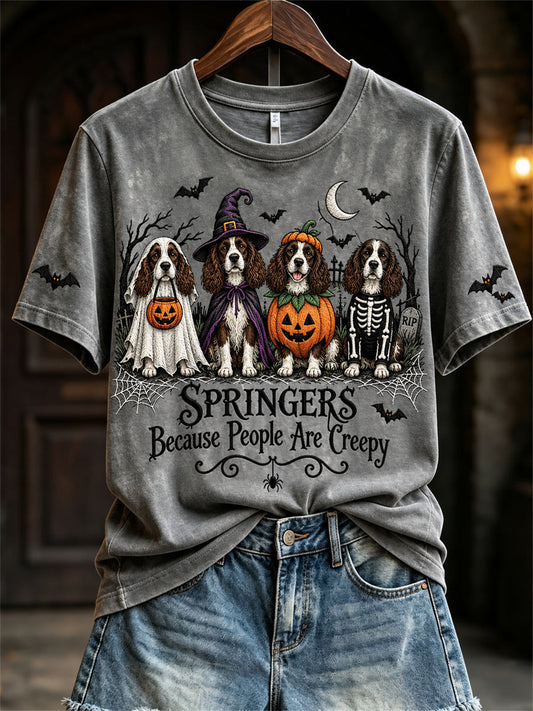 Women's Springers Because People Are Creepy Halloween Dogs Print short-sleeved T-shirt gracestitchs