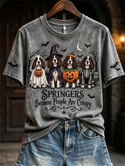 Women's Springers Because People Are Creepy Halloween Dogs Print short-sleeved T-shirt gracestitchs
