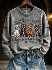 Women's Halloween Costume Dog Pattern Design Casual Regular Sweatshirt gracestitchs