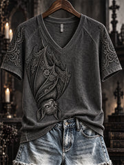 Women's Halloween Gothic Lace Bat Art Print short-sleeved T-shirt gracestitchs