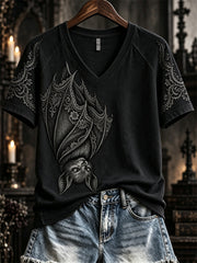 Women's Halloween Gothic Lace Bat Art Print short-sleeved T-shirt gracestitchs