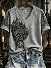 Women's Halloween Gothic Lace Bat Art Print short-sleeved T-shirt gracestitchs