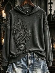 Women's Halloween Gothic Lace Bat Art Print Hoodie gracestitchs