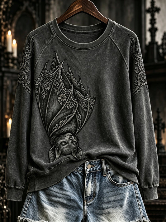 Women's Halloween Gothic Lace Bat Art Print raglan sleeve sweatshirt gracestitchs