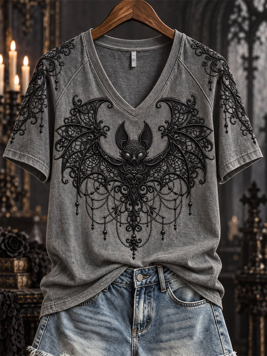 Women's Halloween Gothic Lace Bat Art Print short-sleeved T-shirt gracestitchs