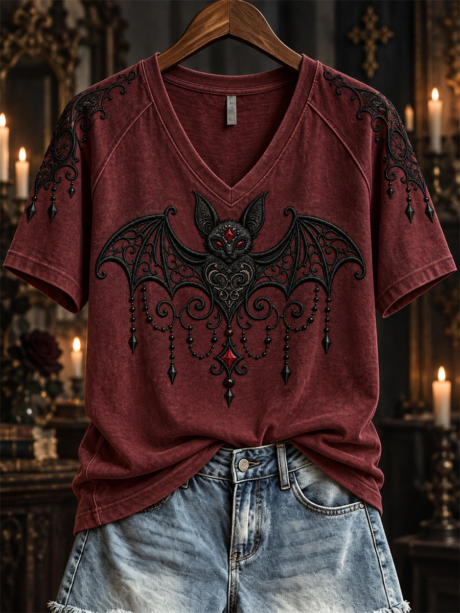 Women's Halloween Gothic Lace Bat Art Print short-sleeved T-shirt gracestitchs