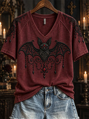 Women's Halloween Gothic Lace Bat Art Print short-sleeved T-shirt gracestitchs