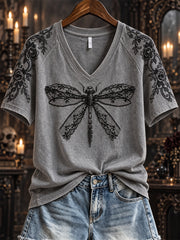 Women's Halloween Gothic Lace Dragonfly Art Print short-sleeved T-shirt gracestitchs