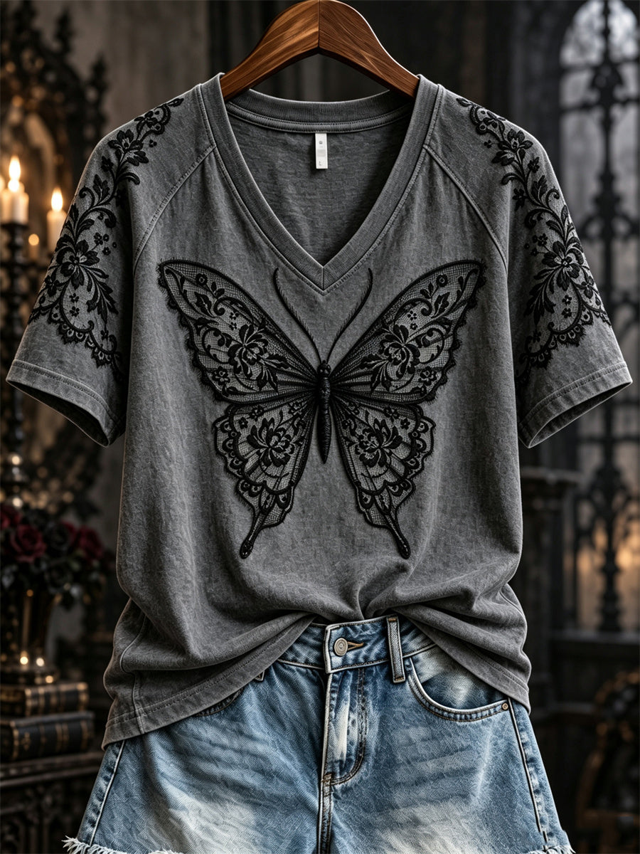 Women's Halloween Gothic Lace Butterfly Art Print short-sleeved T-shirt gracestitchs