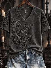 Women's Halloween Gothic Lace Bat Art Print short-sleeved T-shirt gracestitchs