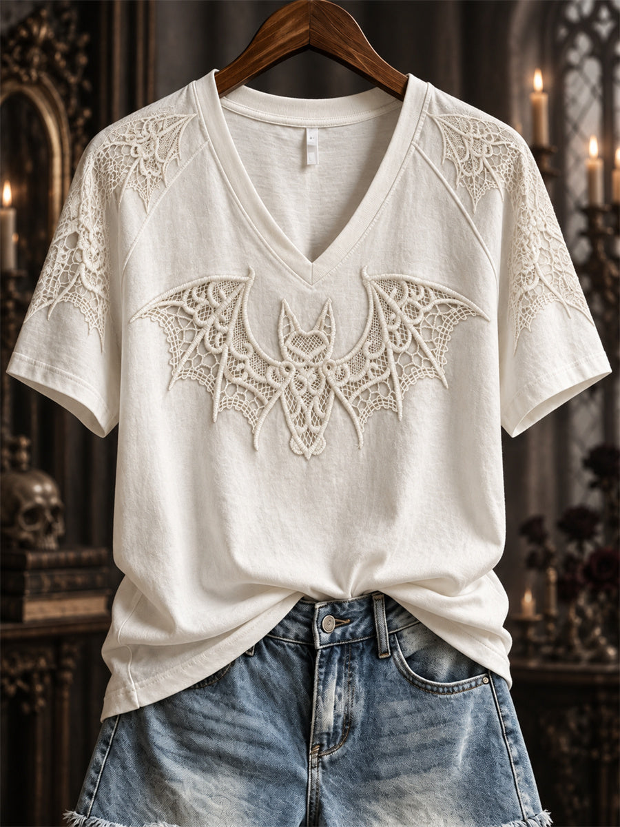 Women's Halloween Gothic Lace Bat Art Print short-sleeved T-shirt gracestitchs