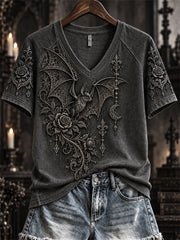 Women's Halloween Gothic Lace Bat Art Print short-sleeved T-shirt gracestitchs