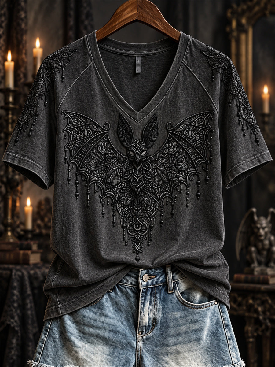 Women's Halloween Gothic Lace Bat Art Print short-sleeved T-shirt gracestitchs
