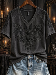 Women's Halloween Gothic Lace Bat Art Print short-sleeved T-shirt gracestitchs