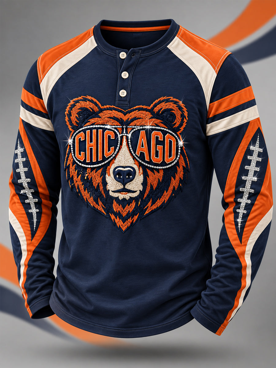 Men's Football Gameday Gift For Football Fans Casual Buttons Long Sleeve T-Shirt gracestitchs