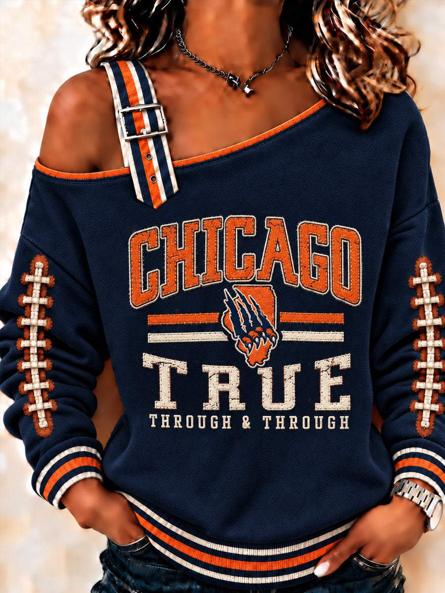 Women's Football Gameday Gift For Football Fans Print Casual Off-Shoulder Sweatshirt gracestitchs