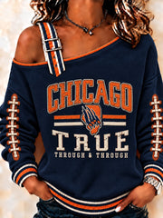 Women's Football Gameday Gift For Football Fans Print Casual Off-Shoulder Sweatshirt gracestitchs