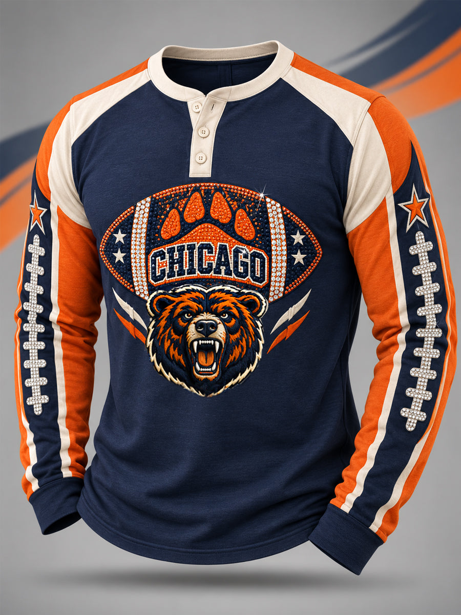 Men's Football Gameday Gift For Football Fans Casual Buttons Long Sleeve T-Shirt gracestitchs
