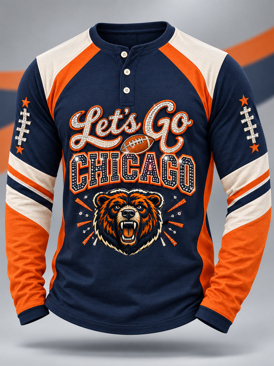 Men's Football Gameday Gift For Football Fans Casual Buttons Long Sleeve T-Shirt gracestitchs