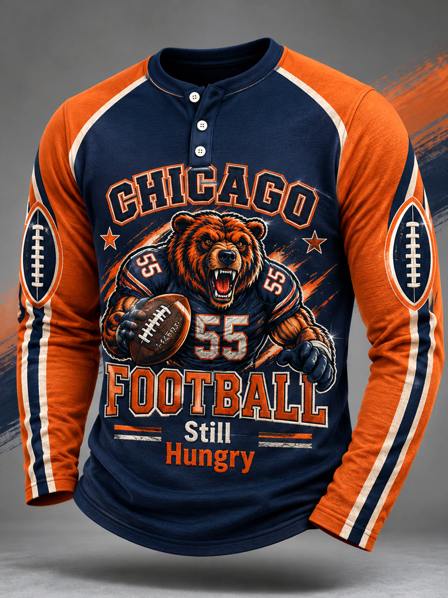 Men's Football Gameday Gift For Football Fans Casual Buttons Long Sleeve T-Shirt gracestitchs