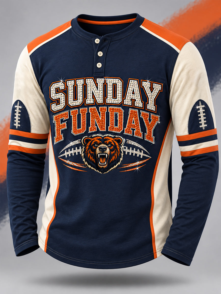 Men's Sunday Funday Football Gameday Gift For Football Fans Casual Buttons Long Sleeve T-Shirt gracestitchs