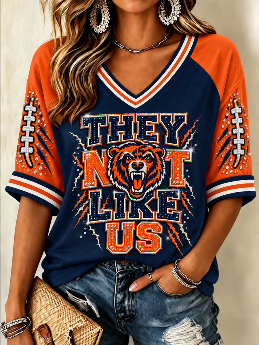 Women's Football Gameday Gift For Football Fans Casual Half-Sleeve V-Neck T-Shirt gracestitchs
