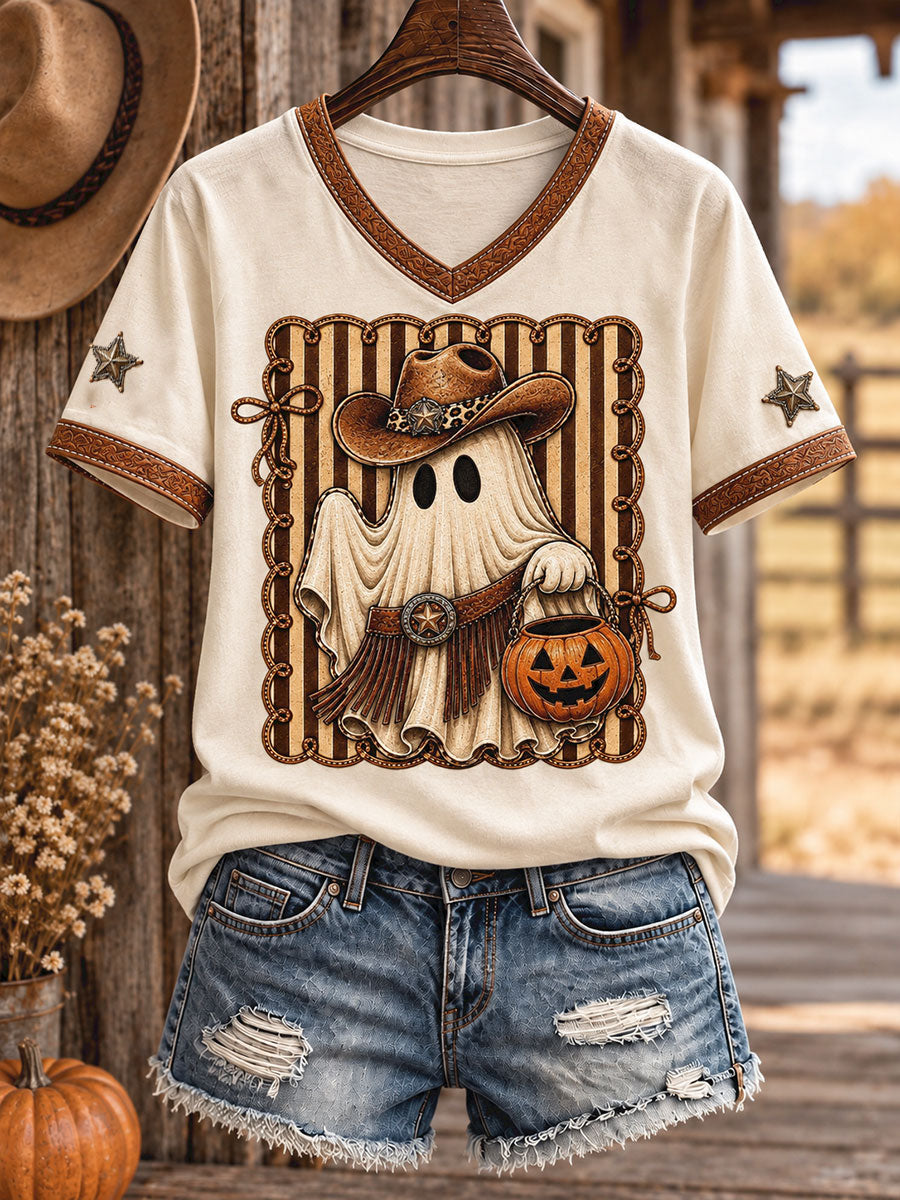 Women's Western Halloween Art Printed T-shirt gracestitchs