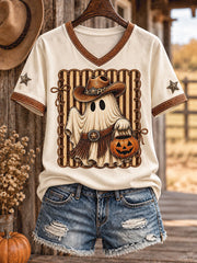Women's Western Halloween Art Printed T-shirt gracestitchs