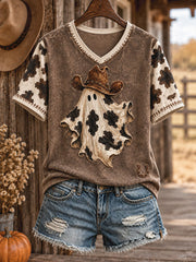 Women's Western Halloween Art Printed T-shirt gracestitchs