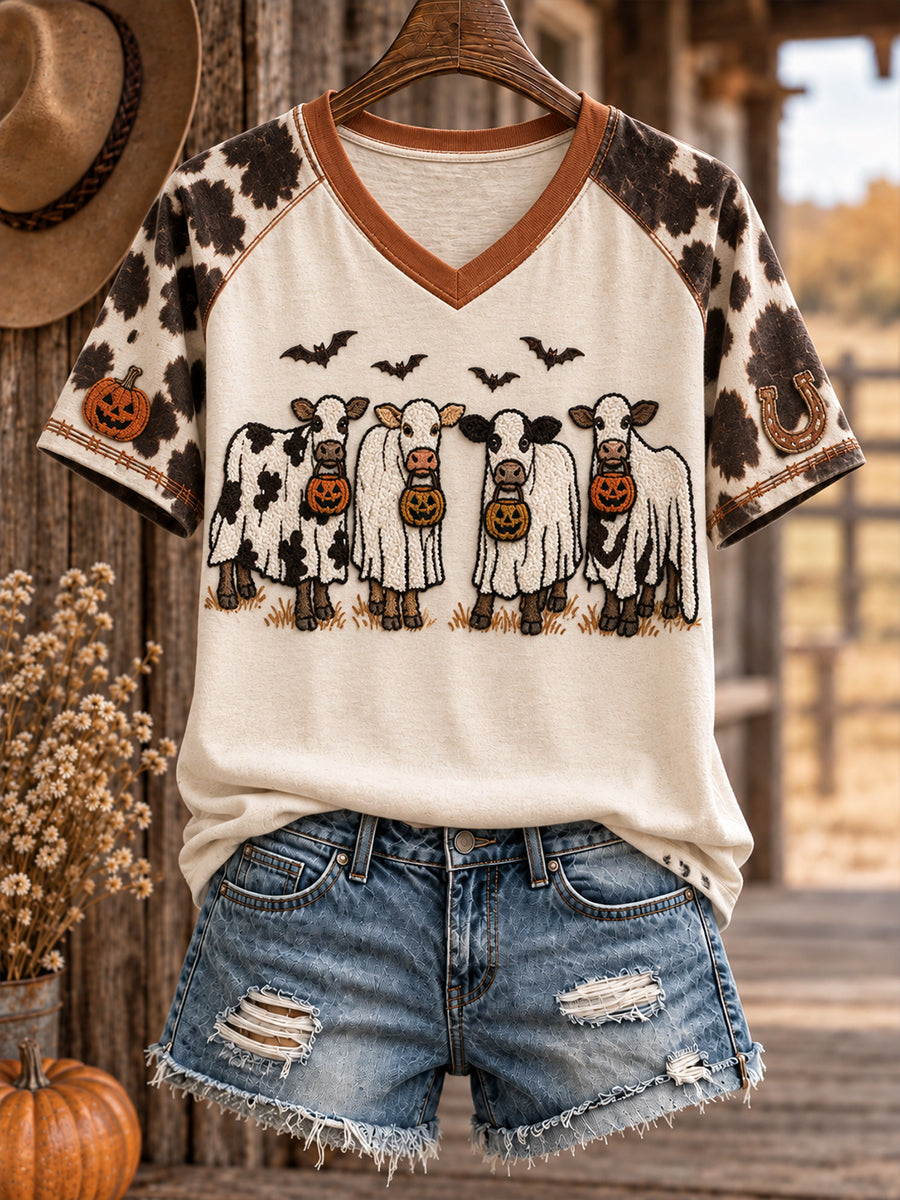 Women's Western Halloween Art Printed T-shirt gracestitchs