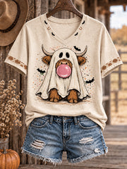 Women's Western Halloween Art Horses Cows Printed T-shirt gracestitchs