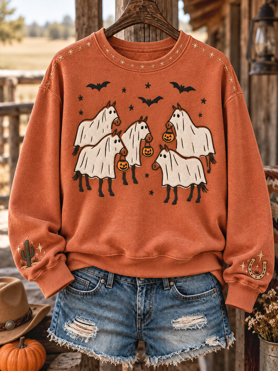 Women's Western Halloween Art Printed Sweatshirt gracestitchs