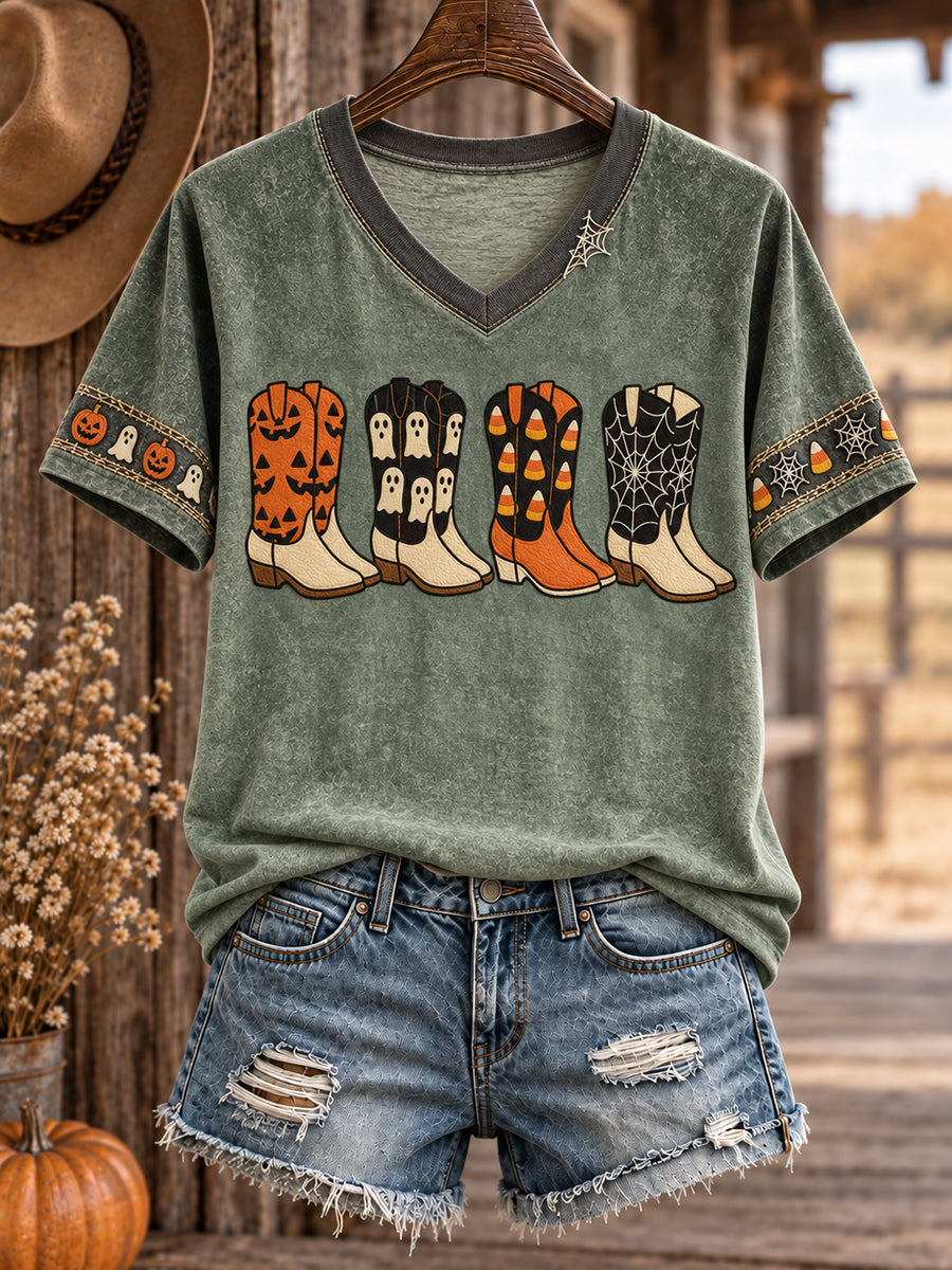 Women's Western Halloween Art Printed T-shirt gracestitchs
