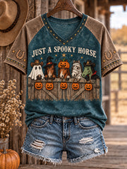 Women's Western Halloween Art Horses Cows Printed T-shirt gracestitchs