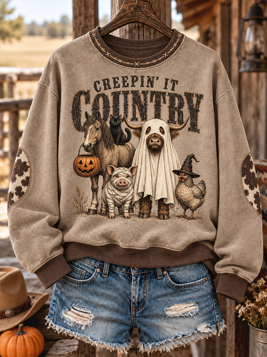 Women's Western Halloween Art Printed Sweatshirt gracestitchs
