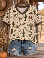 Women's Western Halloween Art Printed T-shirt gracestitchs
