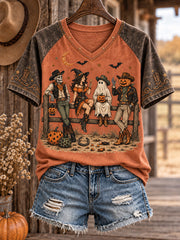 Women's Western Halloween Art Printed T-shirt gracestitchs